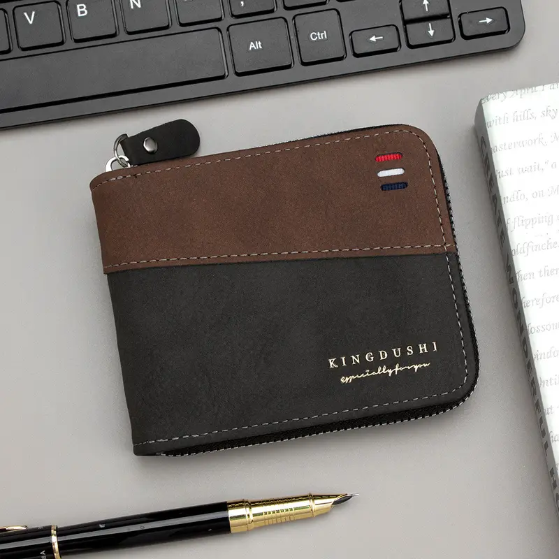 Men's Short Wallet, Zipper Coin Pocket, Multiple Card Slots