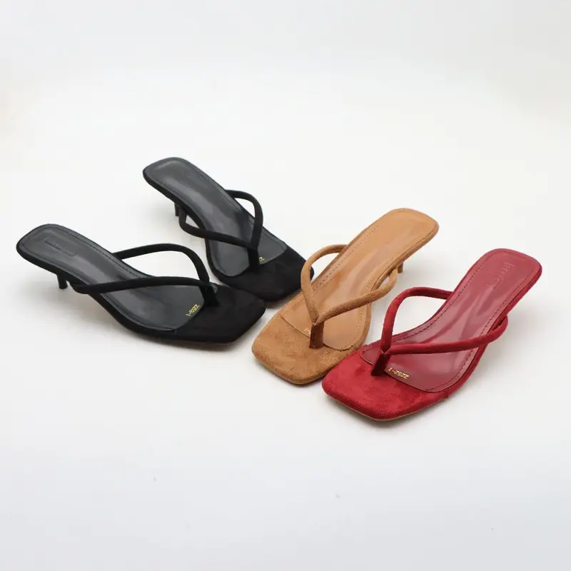 Women's Black Thin High-Heel Flip-Flops, Summer