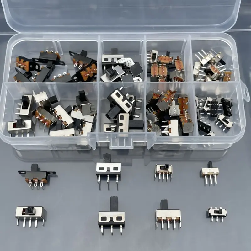 70er-Set Kippschalter, 8 Typen, 3 Pins, im Karton