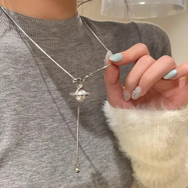 Planet-Perlenkette, verstellbar, Pullover-Halskette