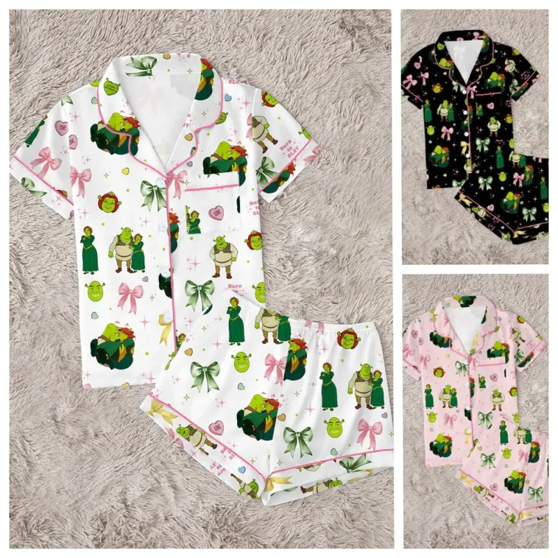 Goblin Printed Silk Women's Short Pajama Set, 2 Colors
