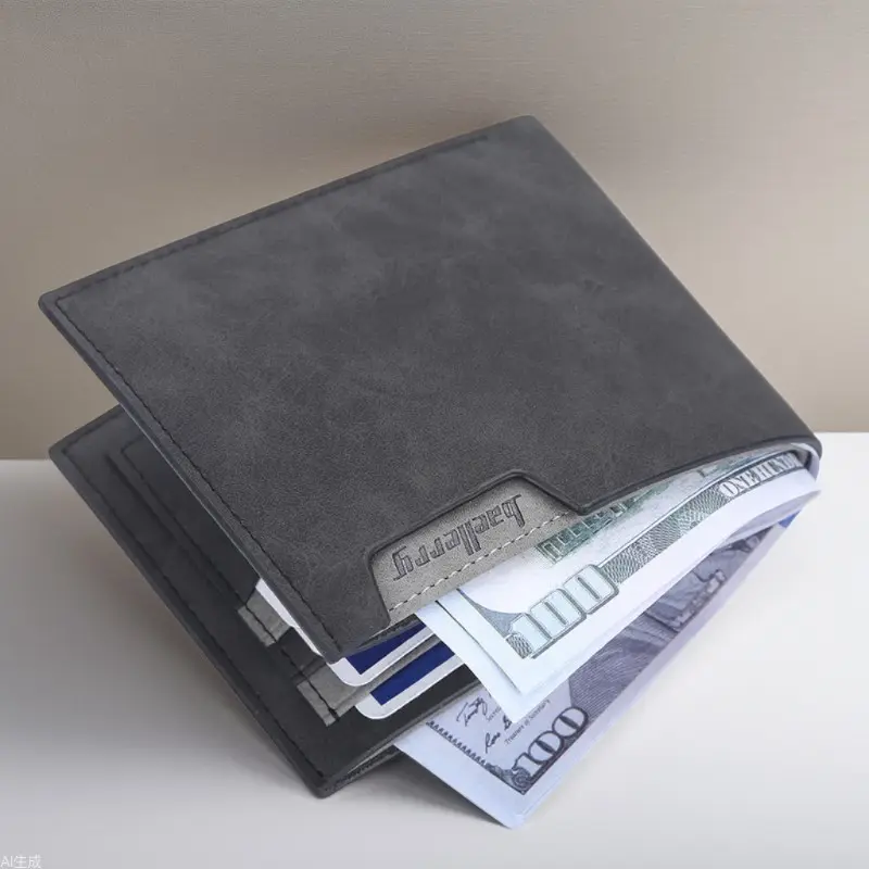 BAELLERRY Men's Short Wallet, Multi-Card Slots, Open Matte Leather
