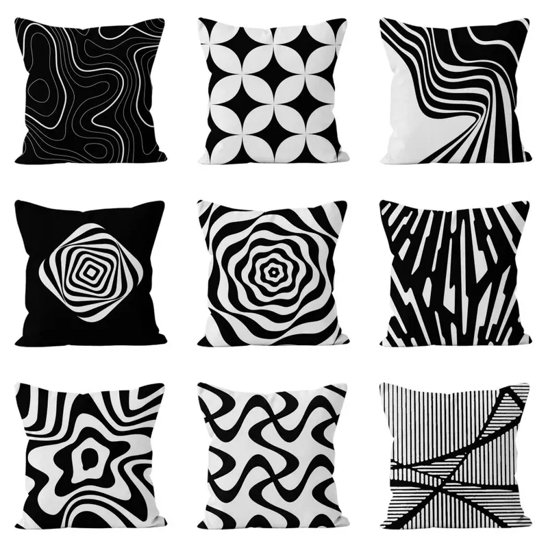 Black and White Geometric Throw Pillow Cover, Modern Minimalist Sofa Cushion