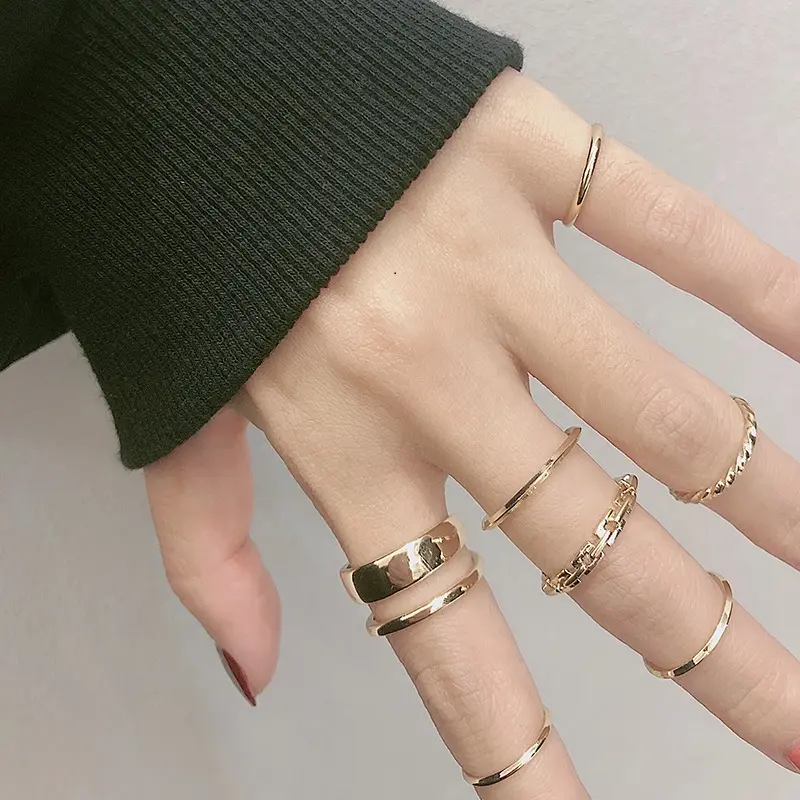 Ring set, 7-piece, pink stacking rings for women