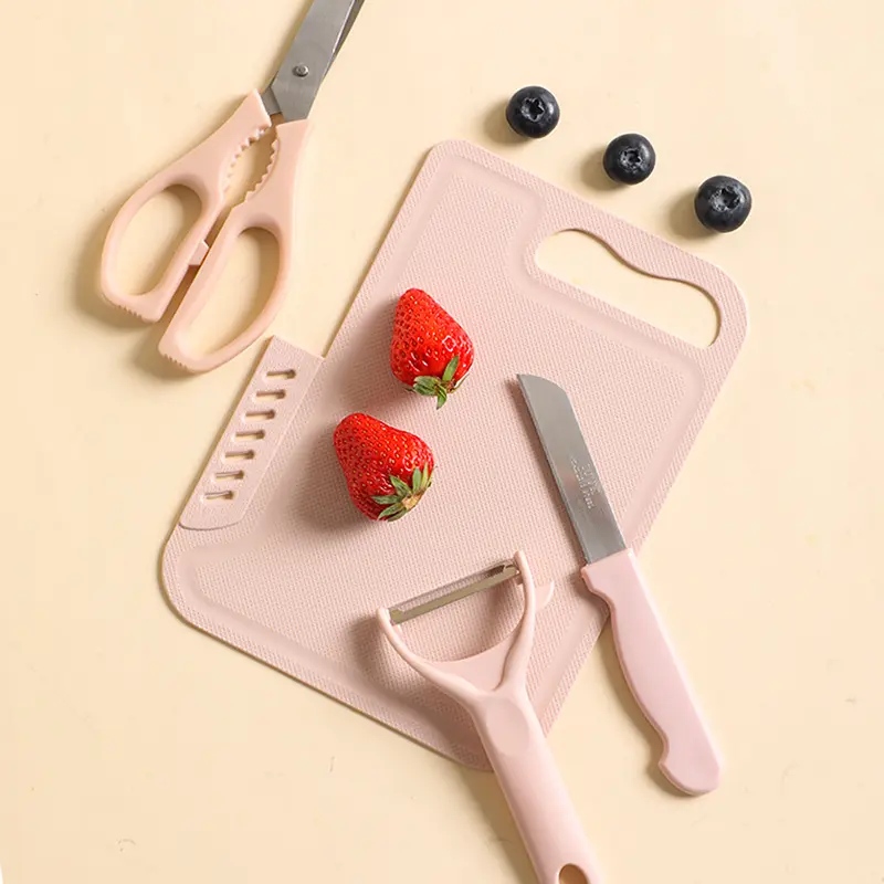 Stainless steel knife set with fruit and peeling knife, portable cutting board