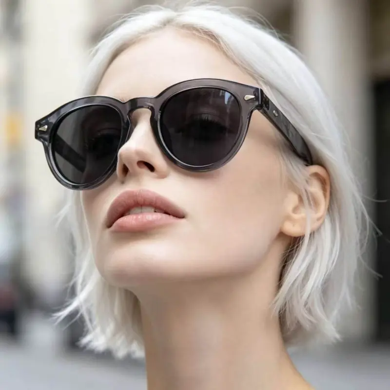 Round Frame Sunglasses with Metal Rivets, Light Luxury, Unisex Sun Protection