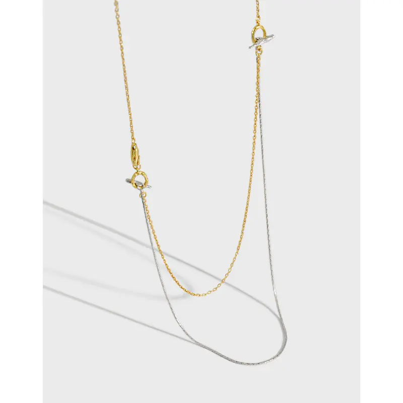 S925 Silver Double-Layer Clavicle Necklace with Contrast Buckle