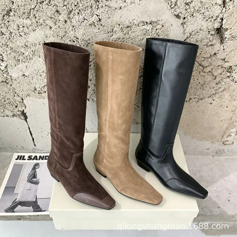 Genuine Leather Square-Toe Retro Western Cowboy Boots for Women