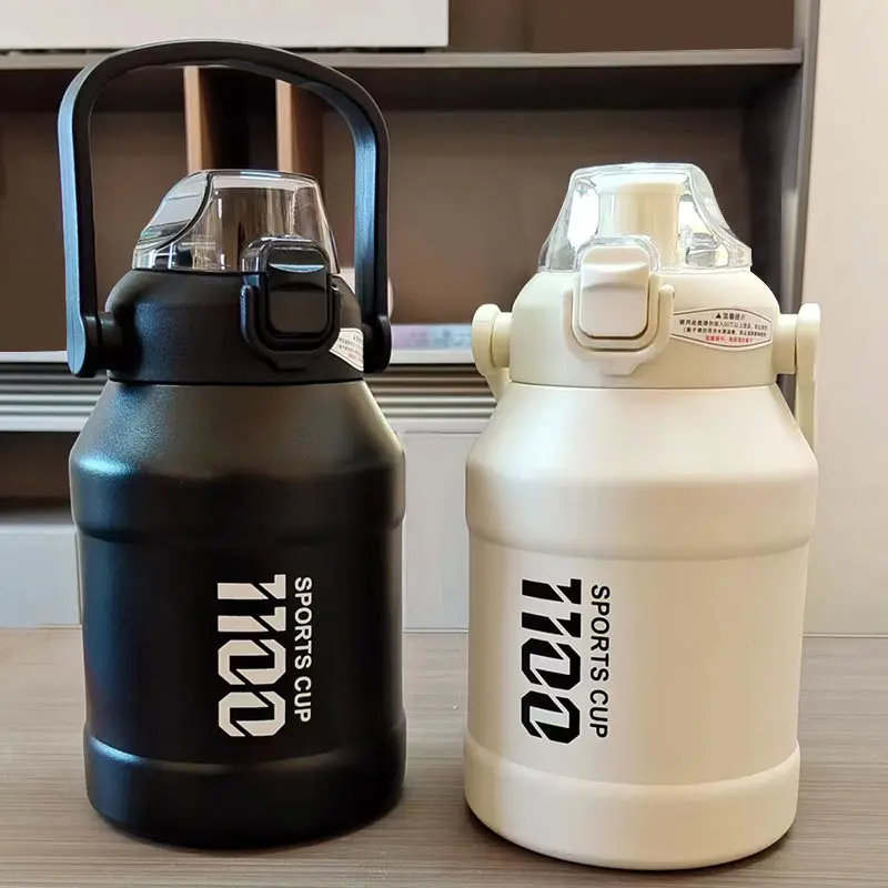 316 Paslanmaz Çelik Termos Su Bardağı 1 Litre Pipetli Soğuk Tutan Taşınabilir Spor Şişesi