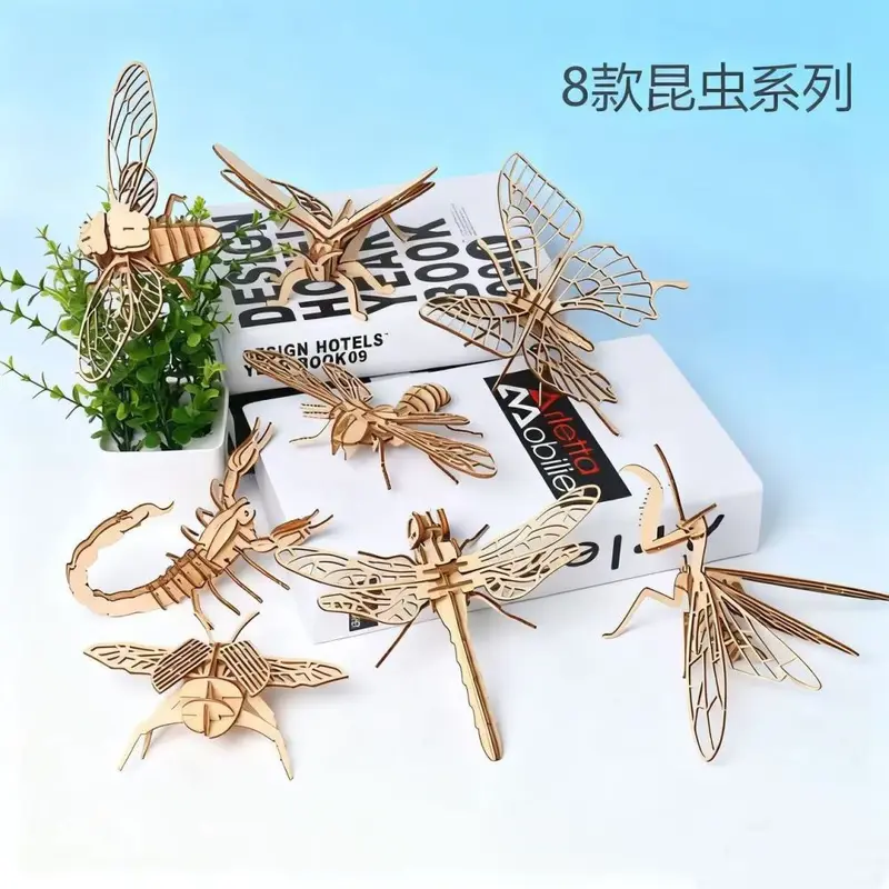 Wooden DIY 3D Puzzle and Coloring Model Building Blocks for Kids