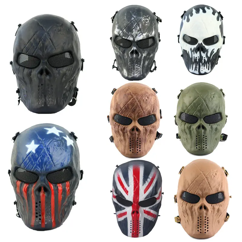 Çelik ağlı tam yüz maskesi, kuru kafa desenli, airsoft koruyucu maske