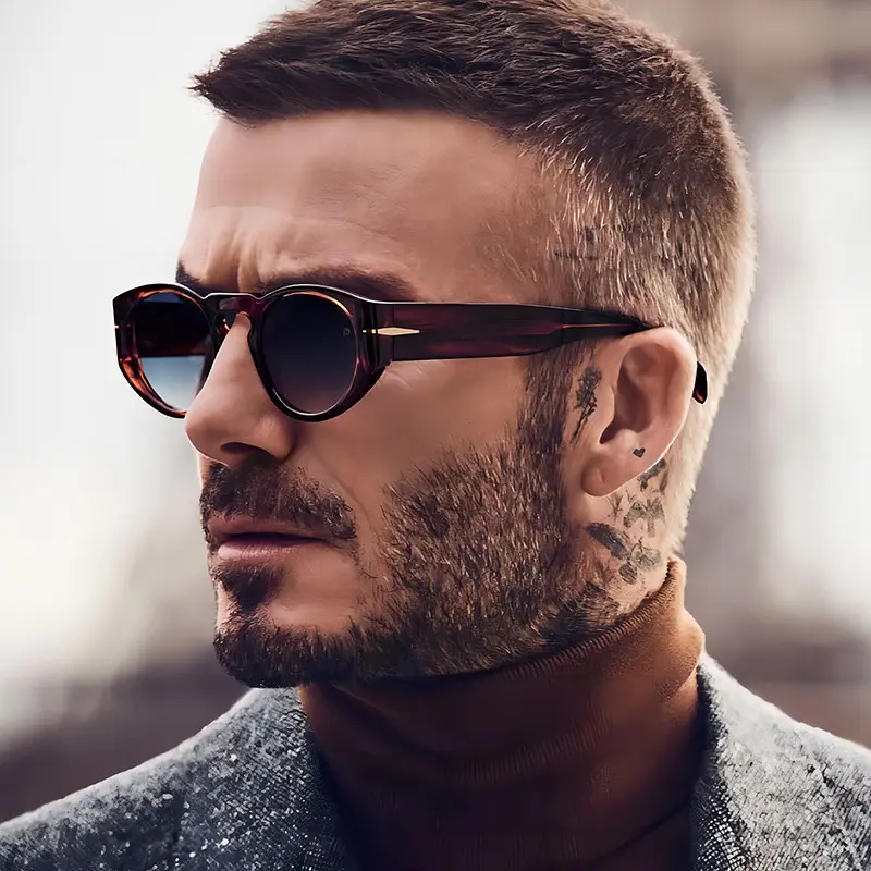 Round Men's Driving Sunglasses, Anti-UV, Wide Temples