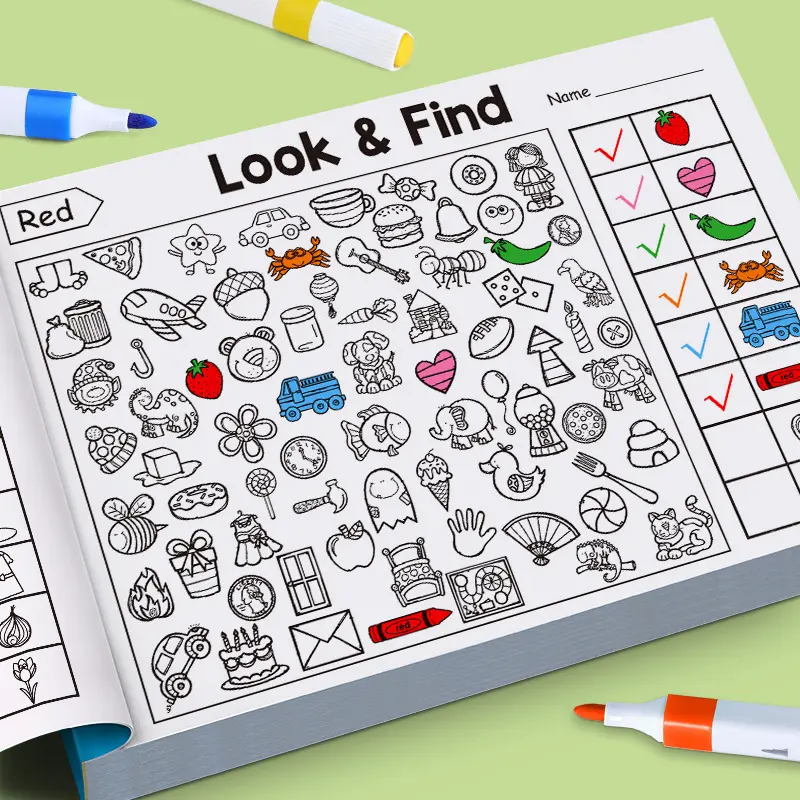 Children's Spot the Difference Coloring Book with Early Learning Flash Cards