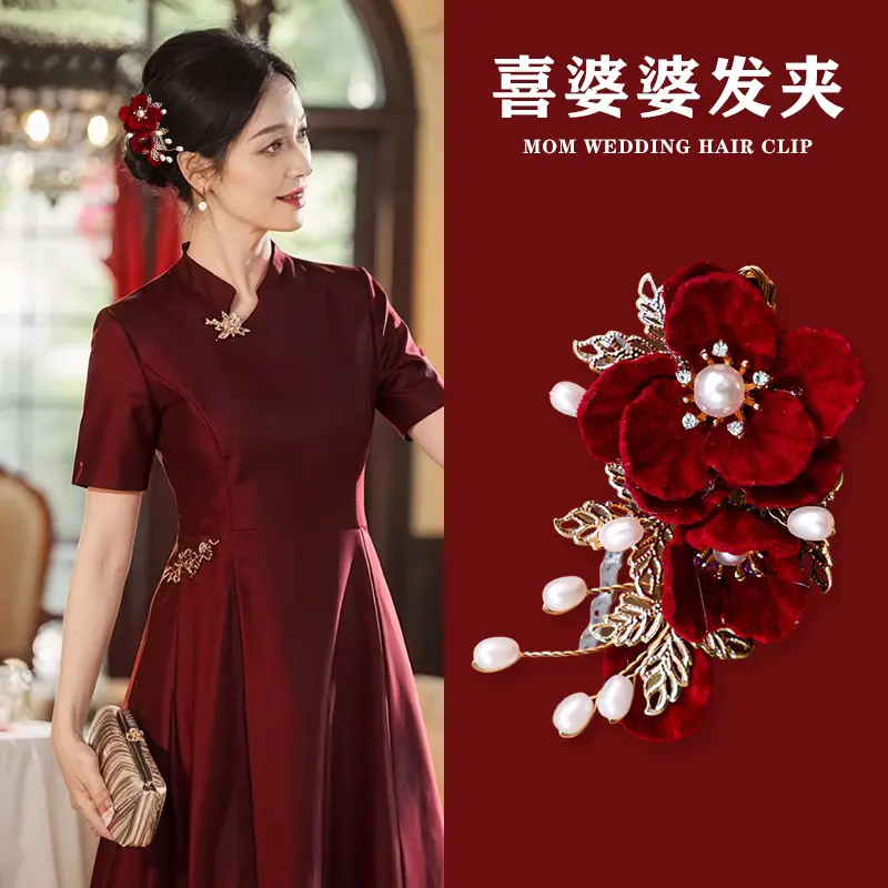 Rote Blumen-Quasten-Haarspange im chinesischen Stil