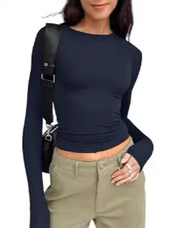 Damen-Langarm-T-Shirt mit Rundhals, Herbst, schmale Passform
