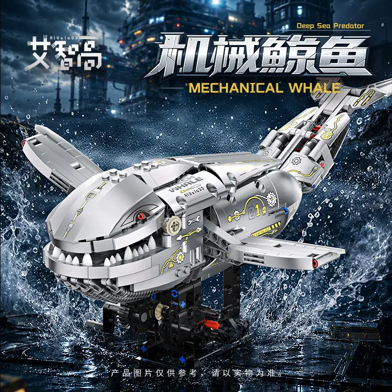 Mechanical Whale and Hammerhead Shark Remote Control Animal Model Building Block Toy