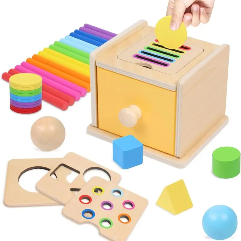 Wooden Montessori 2-in-1 Intelligence Box, Ball Drop Toy