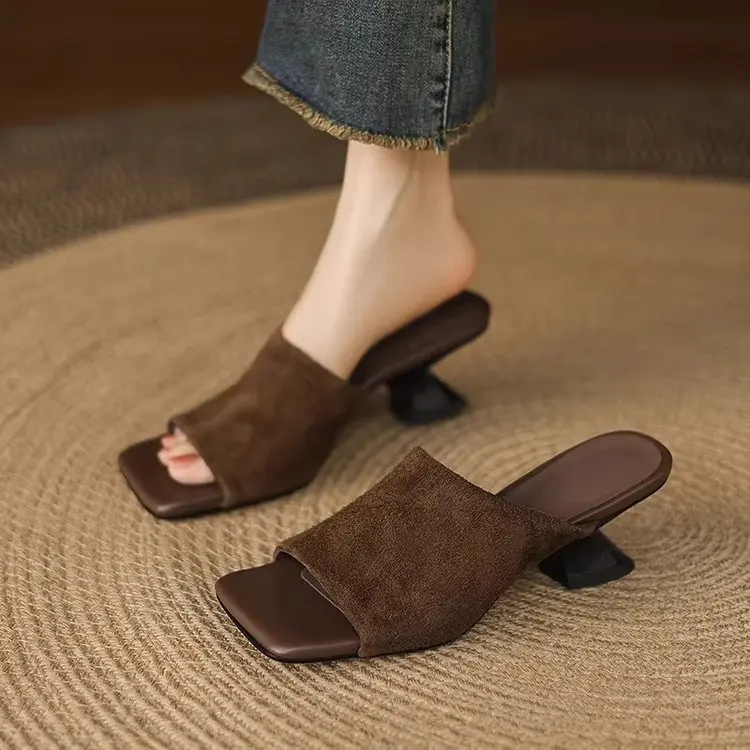 Women's Square Toe Summer Slide Sandals, Chunky Heel