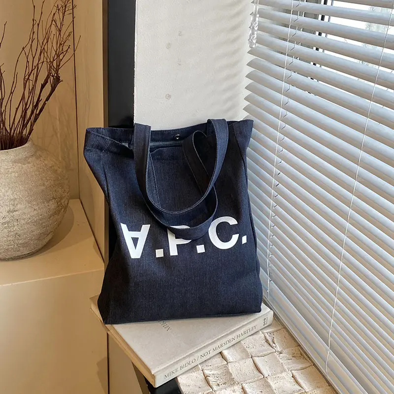 Large Capacity Canvas Tote Bag, Letter Print, Shoulder Bag