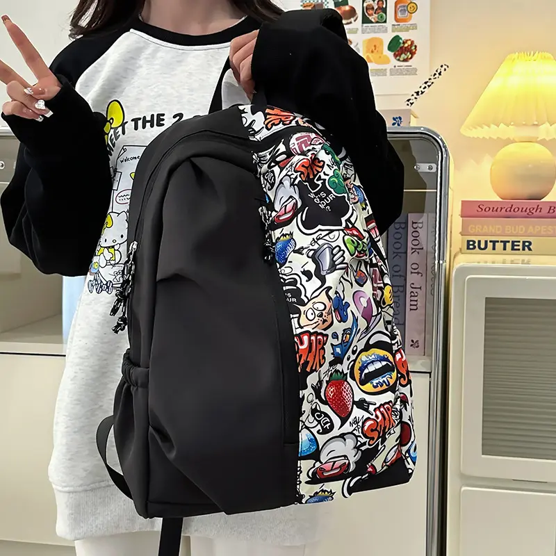 Boys' Graffiti Backpack, American Style Junior High Schoolbag
