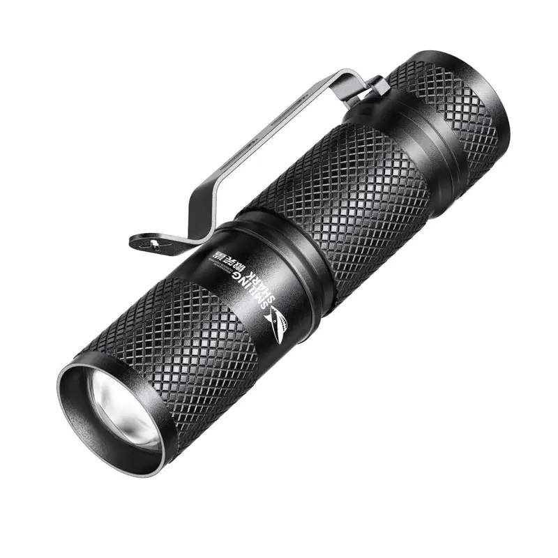 Smile Shark Aluminum Alloy Mini Flashlight, Telescopic Focus, Pen Clip