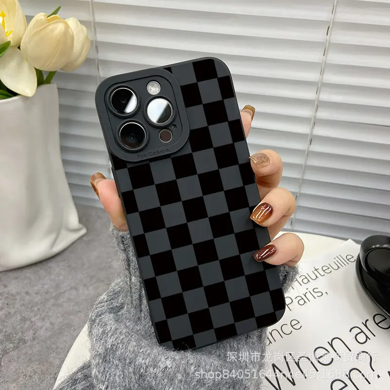 Black Plaid Phone Case for iPhone 15 and iPhone 12 Pro Max