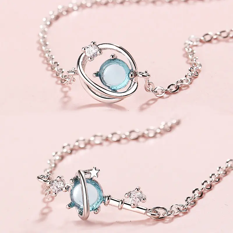 Planet and Starry Sky Bracelet for Women, Blue Circle Design