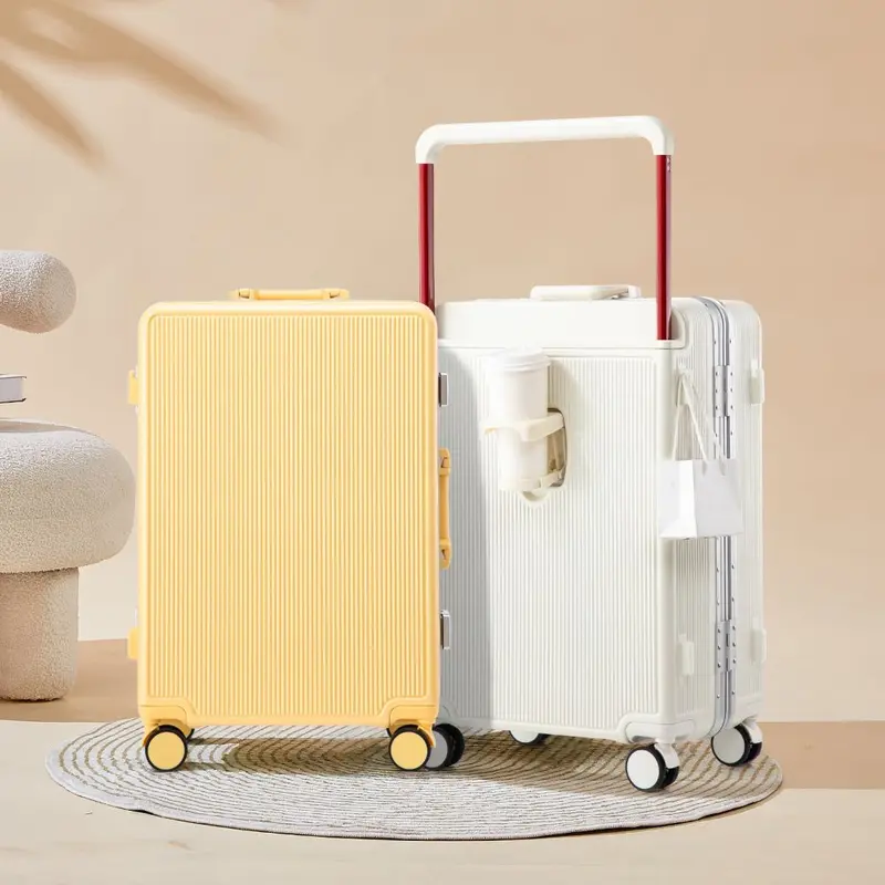 Wide Trolley Suitcase 24 Inch Silent Wheels Aluminum Frame Boarding Case