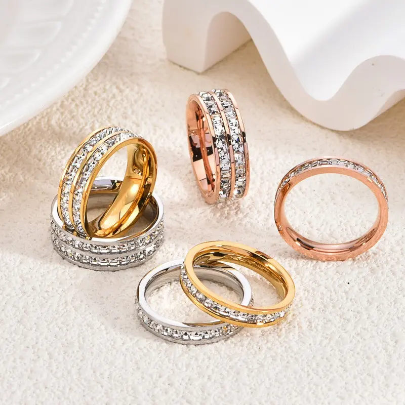 Titanium steel star ring zircon couple matching rings