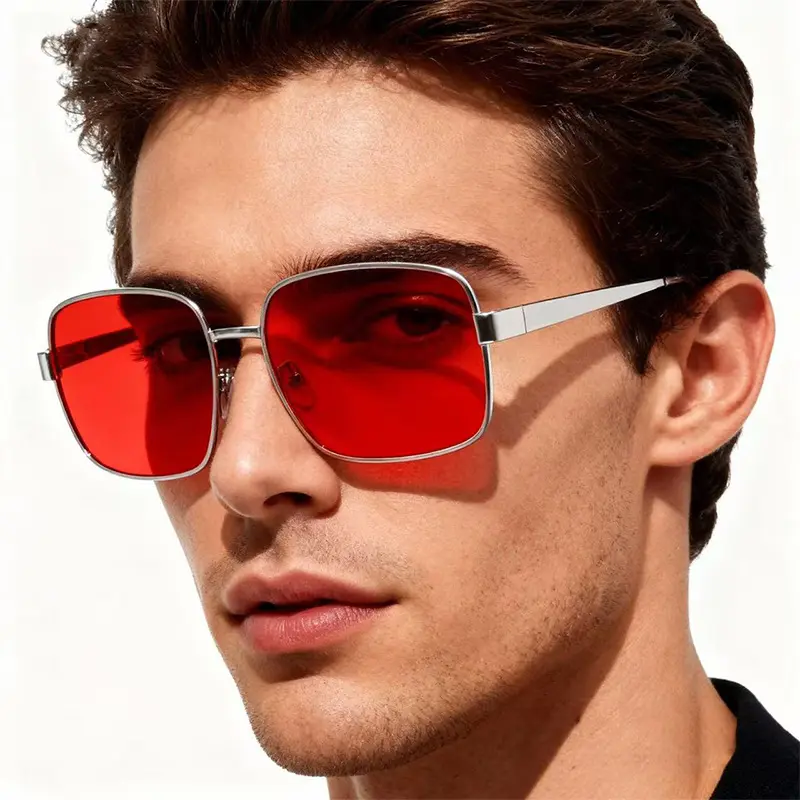 Retro Round-Square Metal Large-Frame Sunglasses for Men and Women, Driving