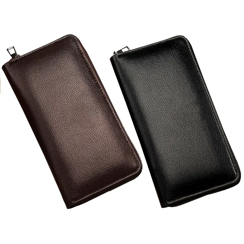 Men's Long Clutch Wallet with Zipper and Large Capacity
